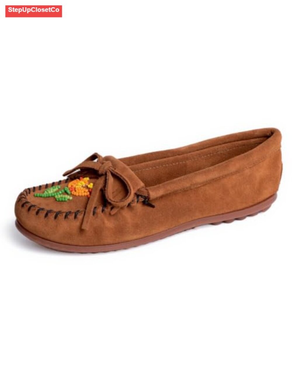 Suede Mocc with Glass Bead Detail & Rubber Sole